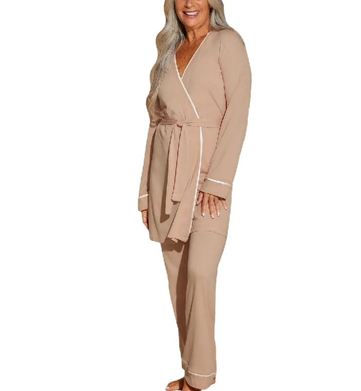 Cosabella Bella Curvy Pima 3 Piece PJ Set (AMORE9862) - Camel/Gold