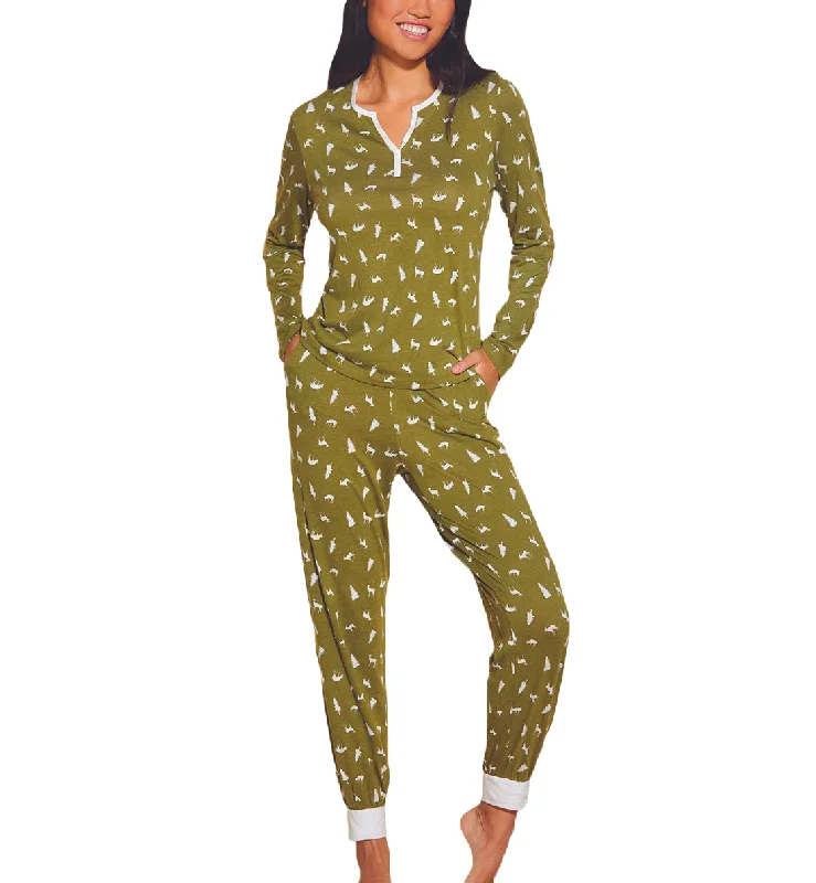 Cosabella Ski Trip Long Sleeve Top & Jogger PJ Set (SKITR9793) - Aloe Woodland